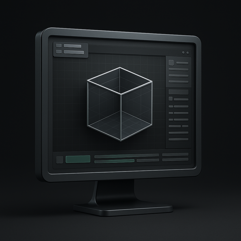 Ikona przedstawiająca monitor z modelem 3D na ekranie — projektowanie modeli 3D na zamówienie w 3DF Studio Bielsko-Biała